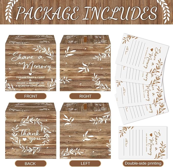 Pajean 50 Pcs Share a Memory Cards for Collections of Life, Memory Cards Box for Guest Ideas Funeral Graduation Wedding Bridal Shower Birthday Anniversary Retirement(Wood Color)