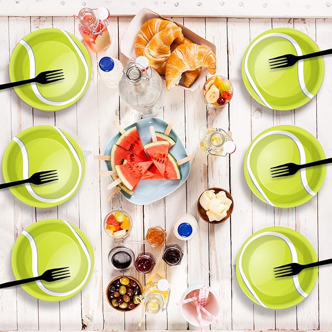 Wiooffen 24pcs Tennis Party Supplies Paper Plates Set Disposable Tableware Pack Tennis Party Dessert Plates Sports Birthday Baby Showers Holidays Decorations, 7"