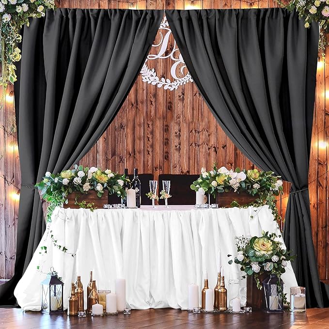 Joydeco Black Backdrop Curtains for Parties, 10x7 Wrinkle Free Black Backdrop Drapes for Birthday Party Home Party, Curtains Backdrop 5ft x 7ft 2 Panels with Rod Pockets