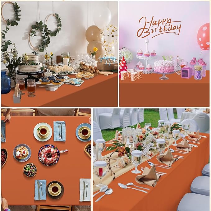 6Pcs Orange Tablecloths for Rectangle Tables,Disposable Plastic Table Cloth,Waterproof Table Cover for Fall Thanksgiving Harvest Birthdays Weddings Party Decorations,54 x 108 Inch