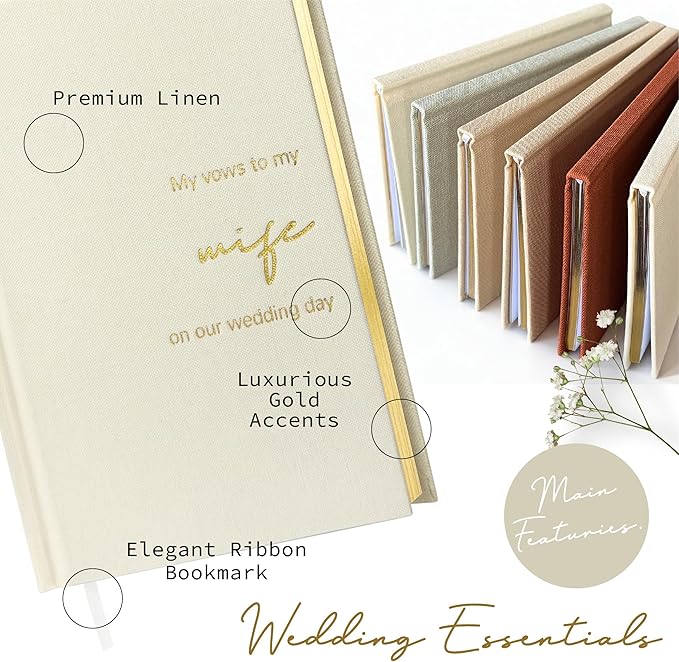 Wedding Vow Books His and Hers-Canvas Linen Foil Embossed, Set of 2 Vow Books Husband and Wife-Wedding Essentials（Sage Green + Milky White）