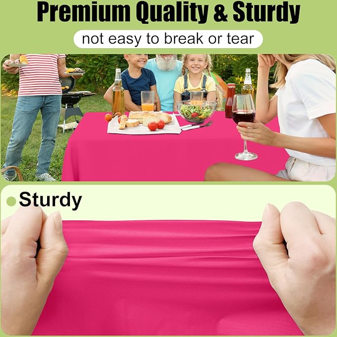 Smiry Disposable Table Cloth - 6 Pack, 54 x 108 Inch Waterproof Rectangle Tablecloths for Parties, Decorative Plastic Table Cover, Leakproof & Sturdy, Hot Pink