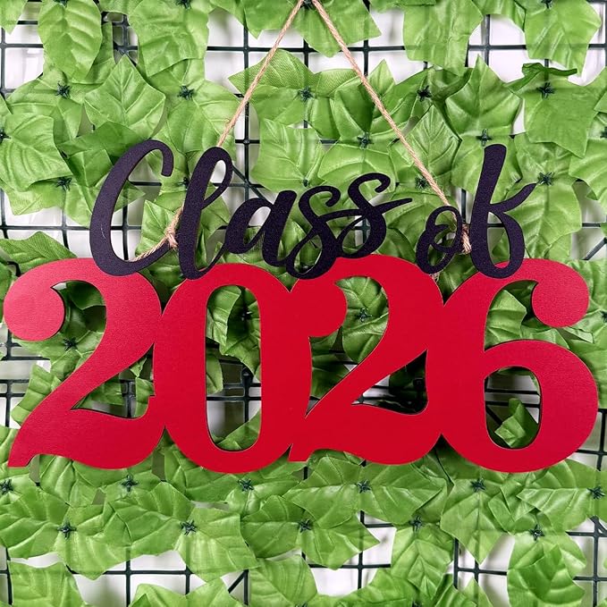 Class of 2026 Wooden Sign Graduation Decorations - Red 2026 Grad Photo Booth Prop & Party Decor