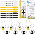 Highergo 100 Pcs Baby Shower Party Favors Bulk 50 Animal Keychains 50 Ballpoint Pens with Thank You Cards Gender Reveal Gift for Guest Baby Shower Souvenir Prize(Bee)