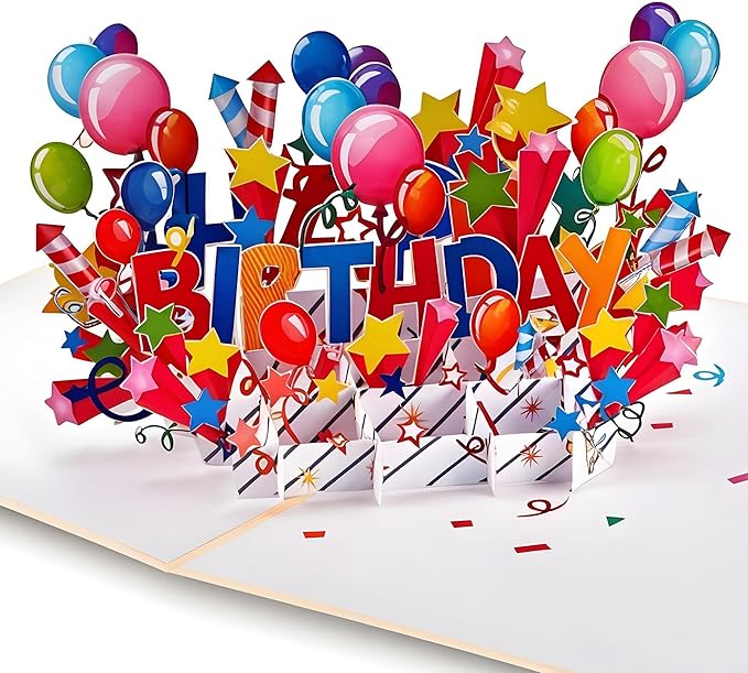 Happy Birthday Pop up Card | 3D Popup Balloons Birthday Greeting Card for Kids, Adults, Family & Friends, 5x7 Inches, Multicolor – Unique Gift for Special Birthday Occasions with Envelope