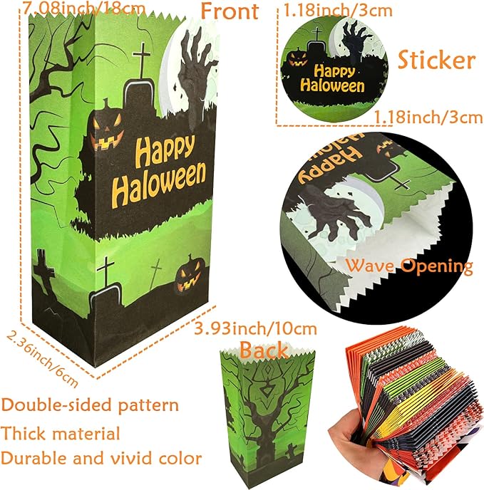 PQZYJJ 62 Pack Halloween Treat Bags With 72pcs Stickers - Trick or Treat Goodie Gift Bags for Kids Party Favor