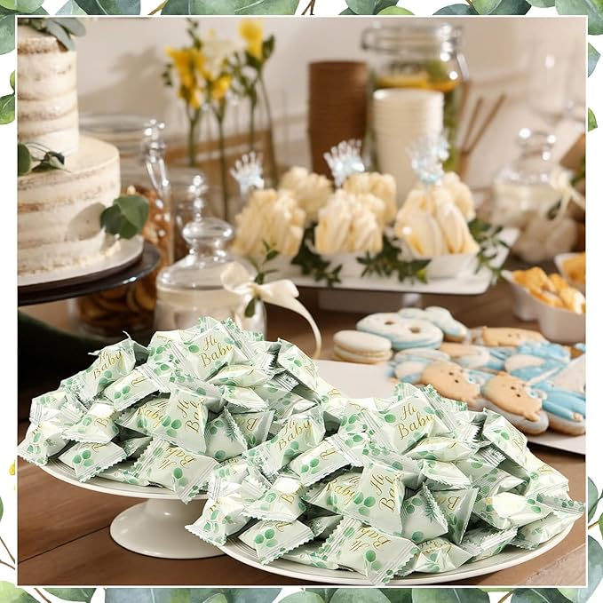 Naucoos Sage Green Baby Shower Candy - 26.5 oz. Bag - 150 Individually Wrapped Hard to Soft Mints Hi Baby Green Candy Welcome Gender Reveal Parties, Recovery Goodie Bags