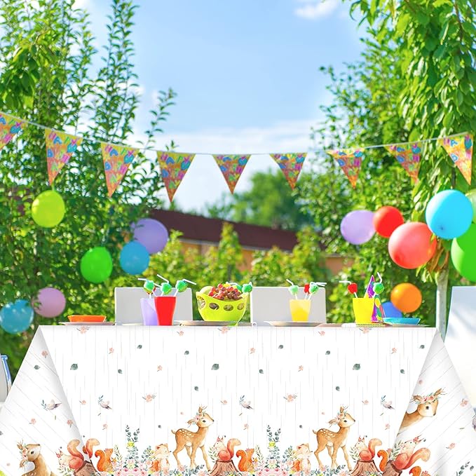 3 Pieces Woodland Tablecloths Baby Shower Decorations for Girl Floral Woodland Creatures Plastic Table Covers Forest Wild Creatures Animal Friends Table Decoration for Birthday Party Supplies