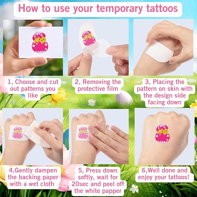 Easter Temporary Tattoos - Easter Party Decorations Stickers Easter Party Favors Accessories Supplies Eggs Hunt Bunny Basket Rabbit Suitable For Kids Teens Youth Adult Gift Idea 4 Sheets - 50Pcs
