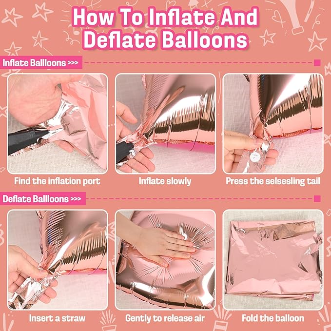 Hot Pink Rose Gold Square Foil Balloons Wall, 25PCS Double Sided Chrome Deep Pink Rose Balloons Tunnel Arch Kit Backdrop for Girls Birthday Party Bridal Shower Wedding Engagements Decorations