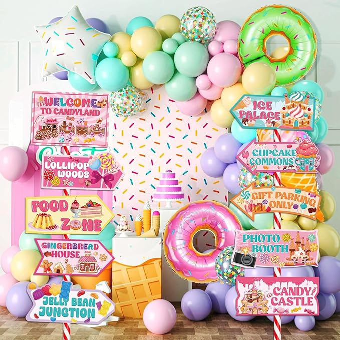 Candyland Party Decorations Signs, 20PCS Welcome Candy Land Birthday Decor Sweet Candy Theme Party Supplies for Women Girls, Street Arrow Directional Signs Christmas Decor Indoor Outdoor