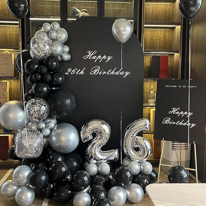 100pcs Black and Silver Balloons 12 Inch Metallic Silver and Black latex Party Balloons for Birthday Graduation Engagement New Year's Eve Party Decorations