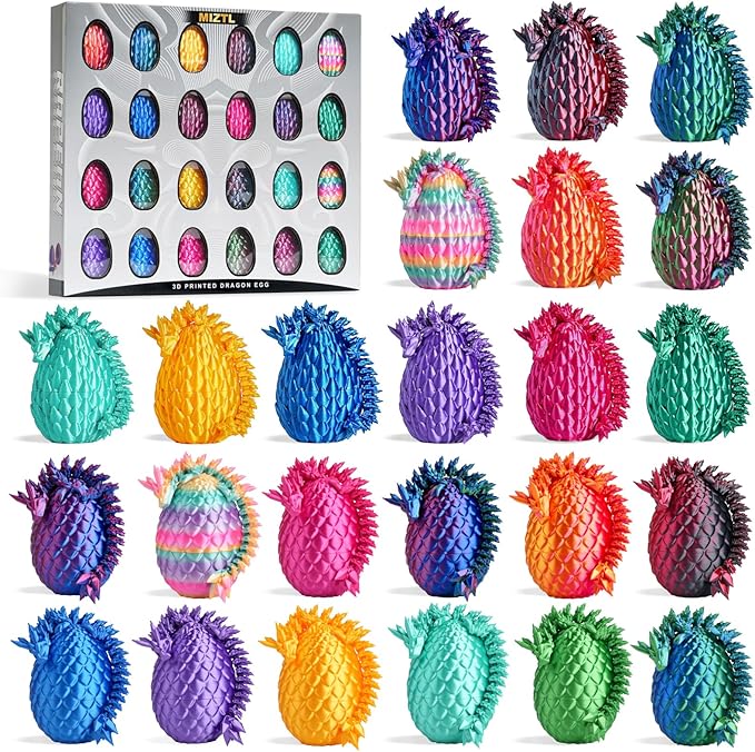 24PACK 3D Printed Dragon Eggs, Easter Basket Stuffers for Children and Teens, Unique Easter Toys & Gifts for Boys, Mini Articulated Dragon Game Toys for Kids.
