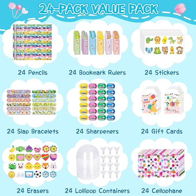 12 Pack Non-Candy Giant Lollipop Birthday Goodie Bags for Classroom Rewards Class Prizes Exchange Party Supplies