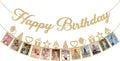 KatchOn, Glitter Gold Happy Birthday Photo Banner - Prestrung, 2 Strings, 10 Feet | Happy Birthday Banner with Photo for Gold Birthday Decorations