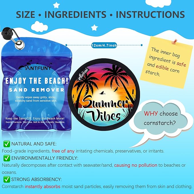 Antfuny Sand Remover for Beach Cleaner Eraser for Kids Women Wipe Off Mitt Duster Brush Vacation Hawaii Honeymoon Essential Gift Costa Must Haves Resort Rio de Janeiro Bahamas Punta Cana Beach Towel
