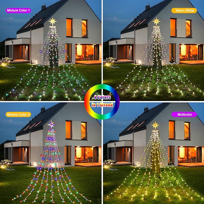 PUHONG Color Changing Christmas Lights, Outdoor Dipper Star String Lights,16.4Ft 320 LED Christmas Decoration [11 Modes & Waterproof] for Halloween Christmas New Year Holiday(Warm White & Multicolor)