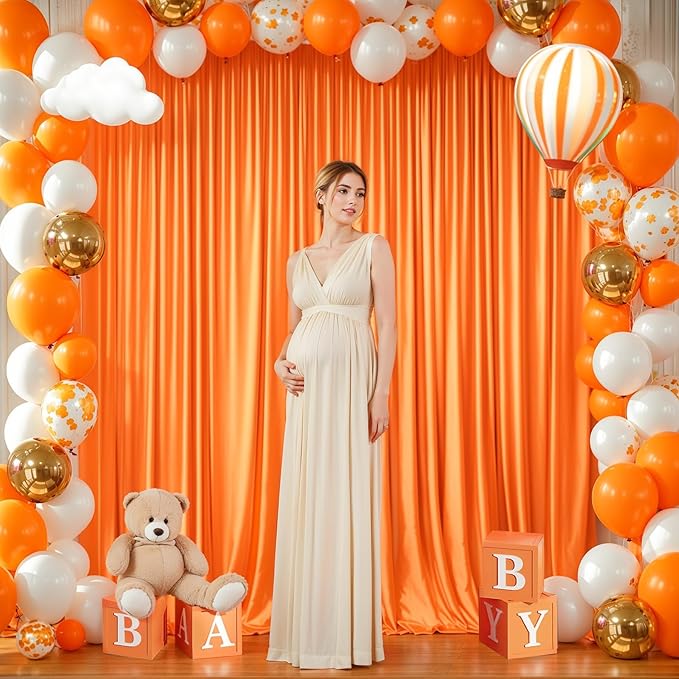 40x10FT Orange Backdrop Curtains for Wedding Parties, Wrinkle Free Polyester Photography Backdrop Drapes for Wedding Baby Shower Birthday Parties Stage Background Stand Decorations 4x10ft,10 Panels