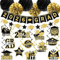 Black and Gold Graduation Decorations, 2026 Grad Banner and Congrats Grad Hanging Swirls, Black and Gold Graduation Banner Graduations Hanging Swirls College Graduations Party Decoration Class of 2026
