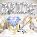 40inch Silver Bride Balloons Bachelorette, Bride To Be Bridal Shower Balloon Diamond Ring Champagne Glass Foil Balloon for Bachelorette Bridal Shower Engagement Wedding Hen Night Room Party Decoration