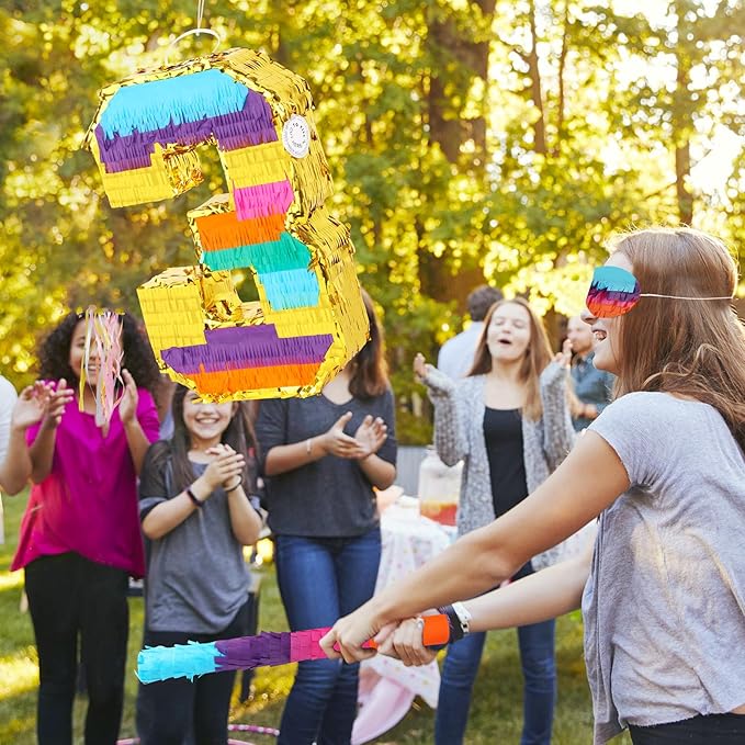 Rainbow Number 3 Pinata for 3rd Birthday Party Decorations, Fiesta, Centerpieces, Kids Anniversary, Celebrations, Birthday Party Supplies (16.1 x 10.6 x 3 Inches)