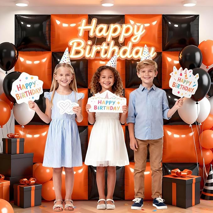 36Pcs Black and Orange Square Foil Balloons Wall Backdrop, Double Sided Metallic Foil Balloons Tunnel Arch Garland Kit for Photo Booth Birthday Wedding Halloween Christmas Party Decorations