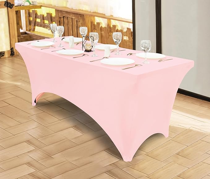 Utopia Kitchen Spandex Tablecloth 1 Pack [6FT, Pink] Tight, Fitted, Washable and Wrinkle Resistant Stretch Rectangular Patio Table Cover for Event, Wedding, Banquet & Parties [72Lx30Wx30H Inch]