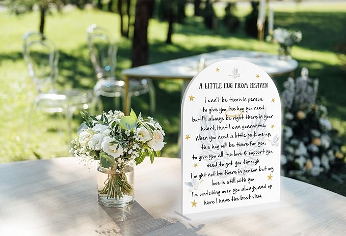 A Little Hug From Heaven, Memory Table Sign for Wedding, White Arch Acrylic Ceremony and Reception Decor, Wedding Reception and Event Party, Bridal Shower Decor, Centerpiece Table Decorations Party-24
