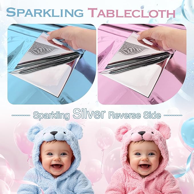 2pcs Baby Pink & Baby Blue Plastic Table Cloths for Parties 54 * 72inch Baby Shower Tablecloth Table Decoration Birthday Party Decor for Anniversary Party Supplies
