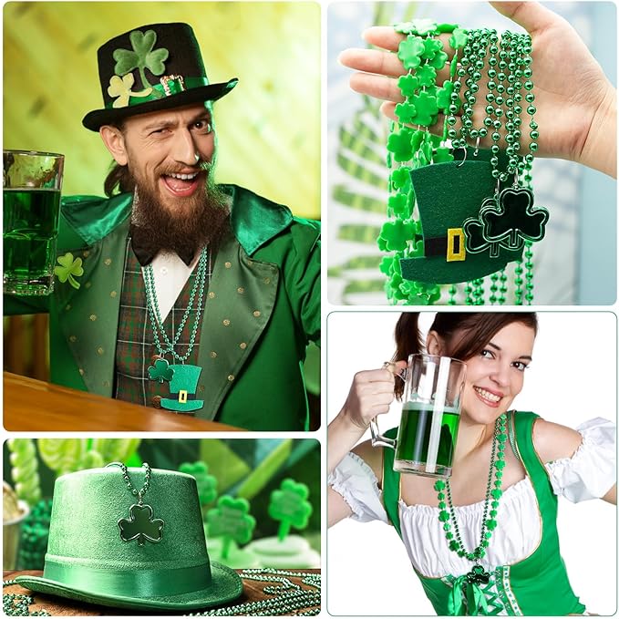 HOOSUN 15 Pack St Patricks Day Beads Necklaces Bulk,St Patricks Day Decorations Accessories for Party Favors,St Patrick's Day Necklaces Party Supplies,Saint Patricks Day Green Beads Shamrock Necklace