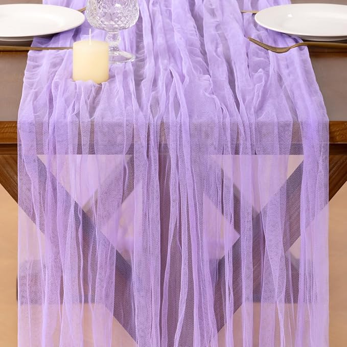 Socomi Lilac Cheesecloth Table Runner Tulle Gauze Cheese clothBoho Rustic 120 inch 10FT Runner for Wedding Party Baby Shower Birthday Holiday Decorations 1pc