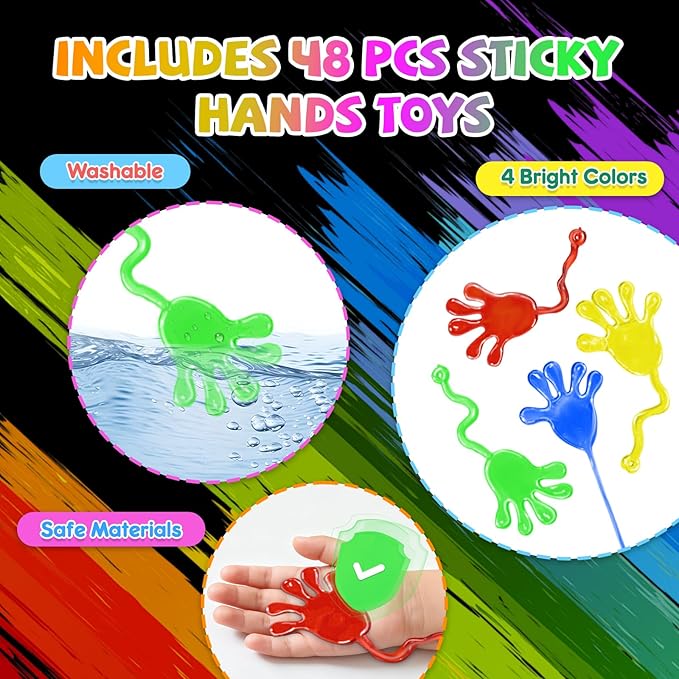 48*3 Packs Scratch Art Notebook+Sticky Hands+Stickers,Easter Party Favors for Kids 4-8-12,Return Gifts for Birthday Party Bulk Toys,Goodie Bags Stuffers, Classroom Prizes Students Gifts
