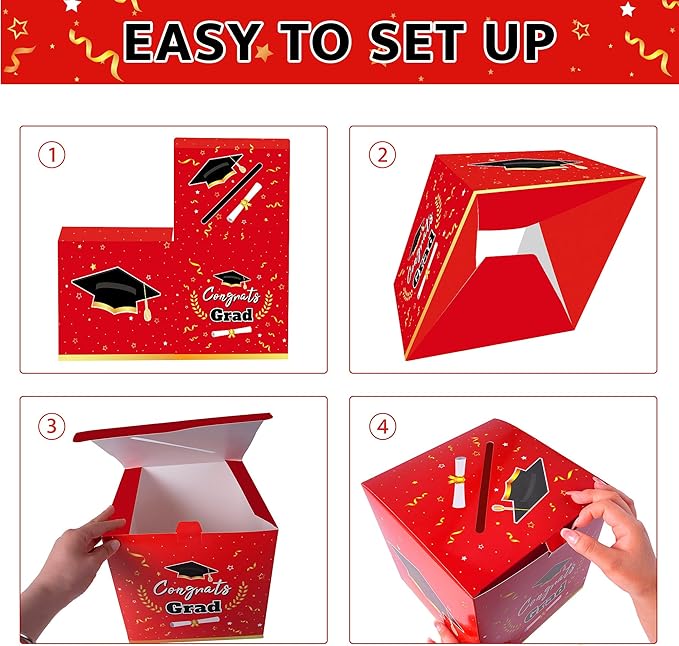 Graduation Decorations 2026 Red Graduation Card Box Graduation Party Decorations,Graduation Box,Congrats Grad Gifts Box for 2026 Graduation Party Supplies Favors