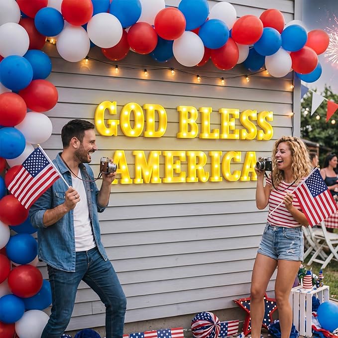 15 Pcs Patriotic Decorations 6.4 Inch God Bless America LED Letter Lights Sign 4th of July Table Decoration for Patriotic Welcome Memorial Day