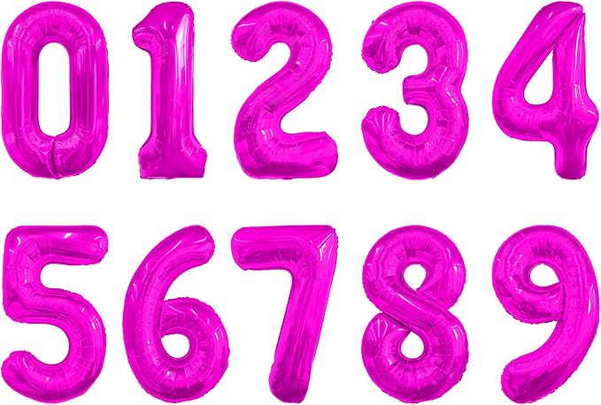 Number Balloons 16 Inch Mylar Foil Number 0-9 Balloons Set for Party Decoration Custom Digital Balloons 10 Pieces Party Supplies(Hot pink)