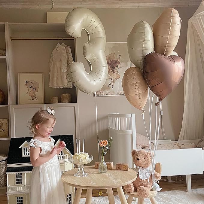 Sand White Brown Heart Balloons,10Pcs Apricot Beige Foil Heart Shaped Balloons,18Inch Boho Cream Nude Neutral Helium Balloon for Valentines Engagement Birthday Baby Shower Wedding Party Decorations