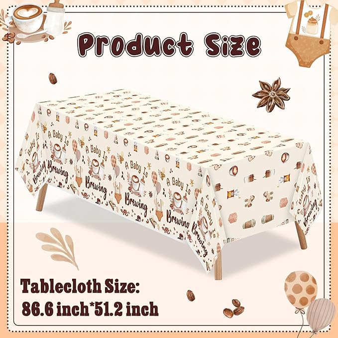K1tpde Coffee Themed Baby Shower Tablecloths - 3PCS A Baby is Brewing Party Disposable Tablecloths for Kids, Coffee Beans Shower Welcome Baby Decorations Pregnancy Diaper Gender Reveal Party Supplies