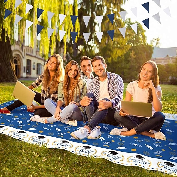Navy-Blue White-Silver Party Decorations Banner - 2 Pack Men Birthday Graduation 2024 Glitter Sprinkles Paper Pennant Triangle Flags, Fathers Day Wedding Baby bridal Shower Bunting Lasting Surprise