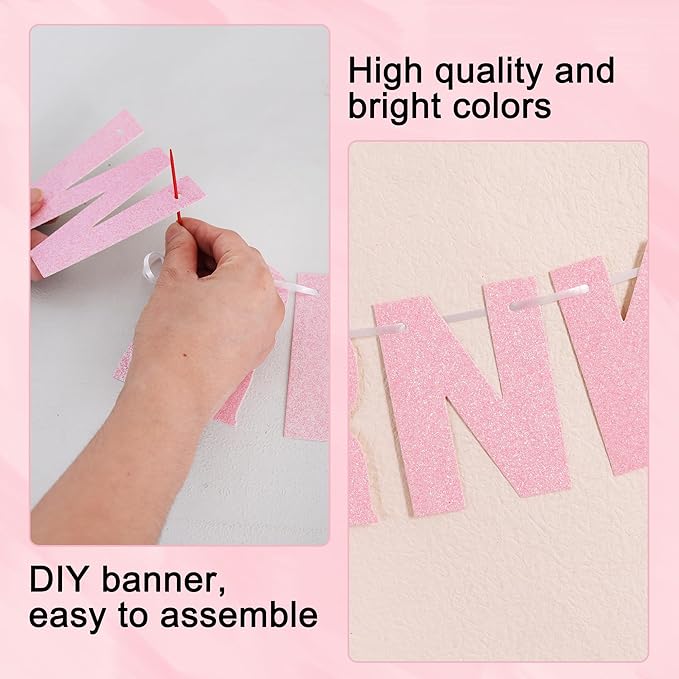 BEISHIDA 116 PCS A-Z DIY Letter Banner Kit Make Your Own Banner Glitter Dark Pink Including 111 Letters and Numbers 3 Rope and 2 Threading Device,Customized for Birthday Graduation Wedding Party Decor