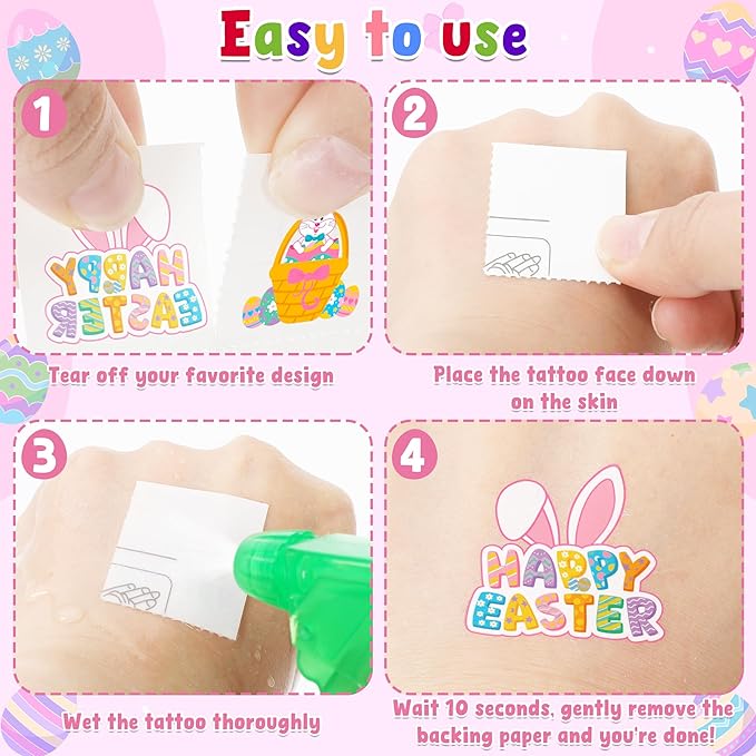 150 PCS Easter Tattoos, 6 Sheets Spring Basket Stuffers Fake Tattoos with Bunny Egg, Cute Individually Stickers for Easter Basket Filler Party Favors Accessories
