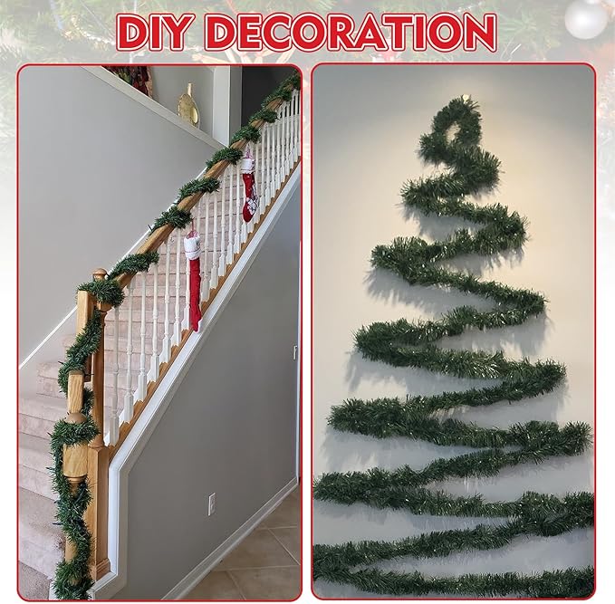 50 Ft Christmas Garland Decoration: Artificial Garland Non-Lit Soft Greenery Holiday Decor Outdoor or Indoor - Used Christmas Wedding Party