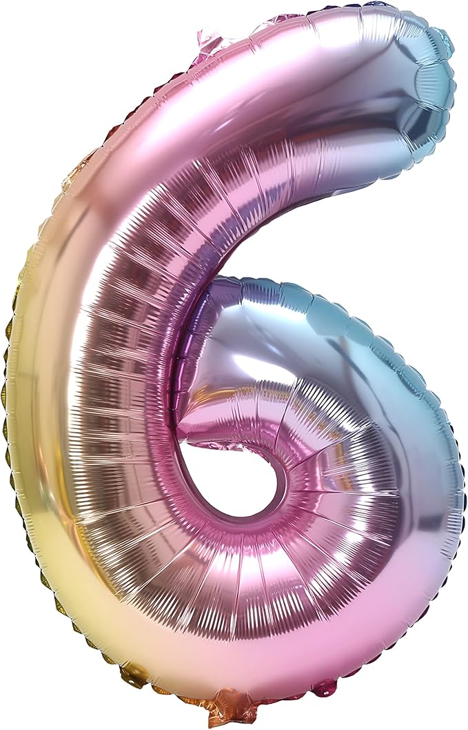 YPSelected 32 Inch Large Foil Helium Number Balloon Birthday Wedding Party 0-9 (Rainbow, 6)
