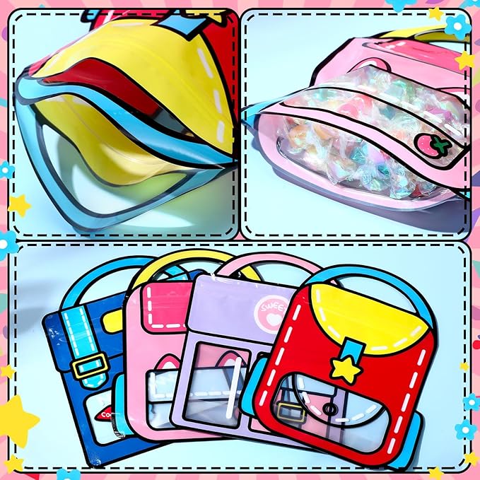 40 Pcs Cartoon Goodie Bags for Kids Candy Snack Treat Party Favor Bags Bulk Birthday Plastic Clear Gift Handbags with Handle for Classroom Back to School Supplies