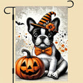 Halloween Garden Flag French Bulldog Pumpkin Witch Hat 12x18 Inch Double SidedOutdoor Yard Banner for Trick or Treat Spooky Haunted House Holiday Decoration Decor