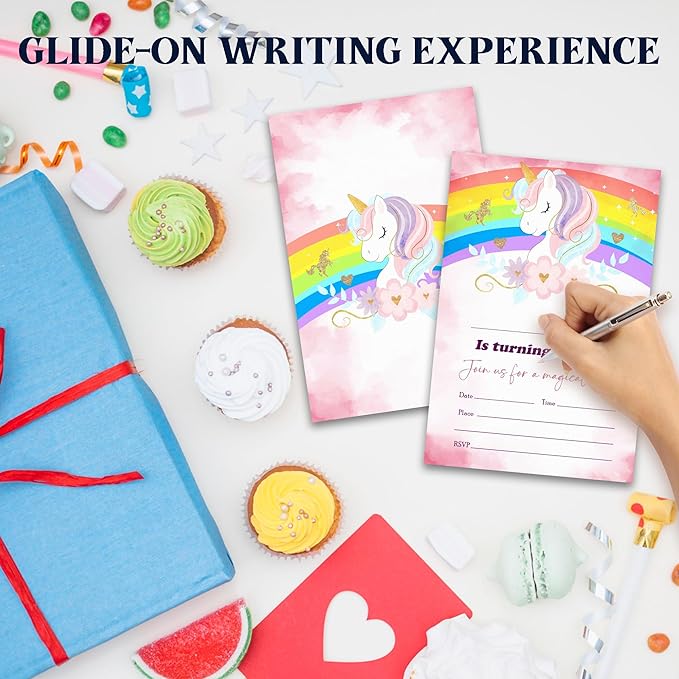 Rainbow Magical Unicorn Birthday Party Invitations - 20-Pack of 4''x6'' Invite Cards with Envelopes, Double-Sided Fill In Birthday Party Celebrate Supplies & Decoration For Girls - A07