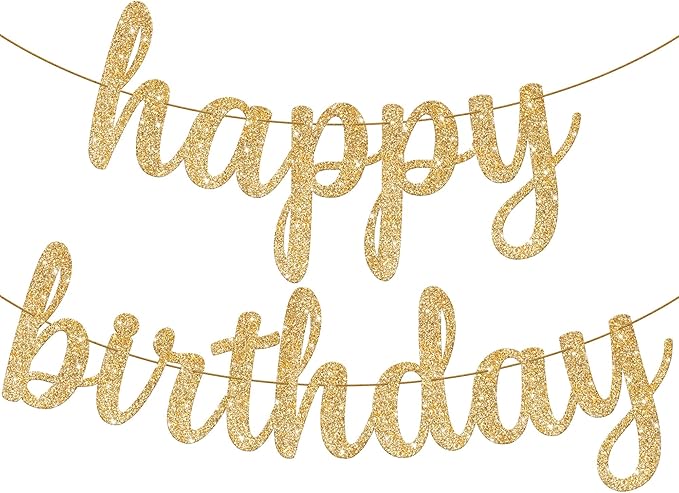 KatchOn, Glitter Cursive Gold Happy Birthday Banner - Pre-Strung, 10 Feet | Birthday Decorations for Women, Men, Boys and Girls | Hbd Banner Backdrop For Birthday Party Decorations | Gold Happy Birthday Sign