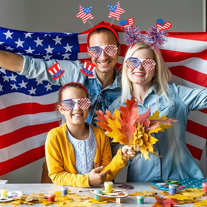 MGparty 12pcs 4th of July Headbands and Glasses for Kids Adults 4th of July Party Favors Supplies Patriotic Accessories Decorations