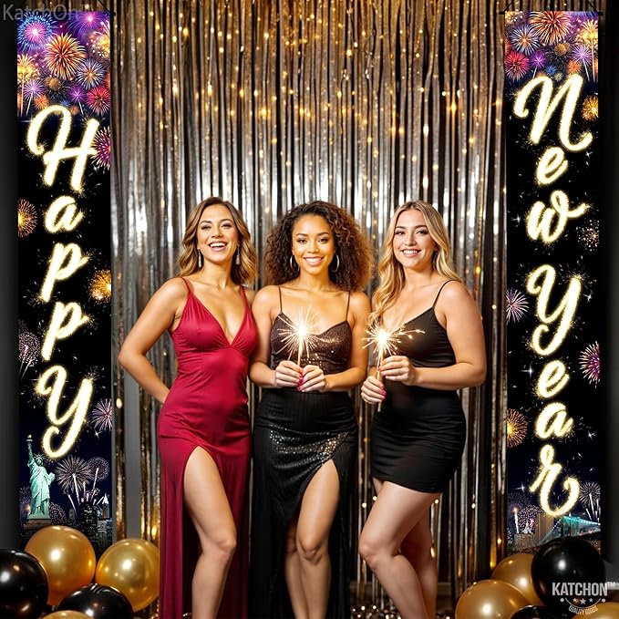 KatchOn, XtraLarge Happy New Year Banner - 72x12 Inch | New Years Decorations 2026 | Door Banner for Happy New Year 2026 | New Years Eve Party Supplies 2026, Nye Decorations 2026 | Nye Decor 2026