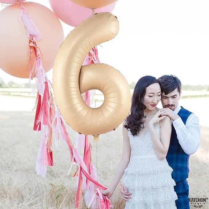 KatchOn, Giant Caramel Number 6 Balloon - 40 Inch | 6th Birthday Balloon for 6th Birthday Decorations | 6 Balloons for Birthday | Six Number | 6 Year Old Balloons for 6 Year Decorations