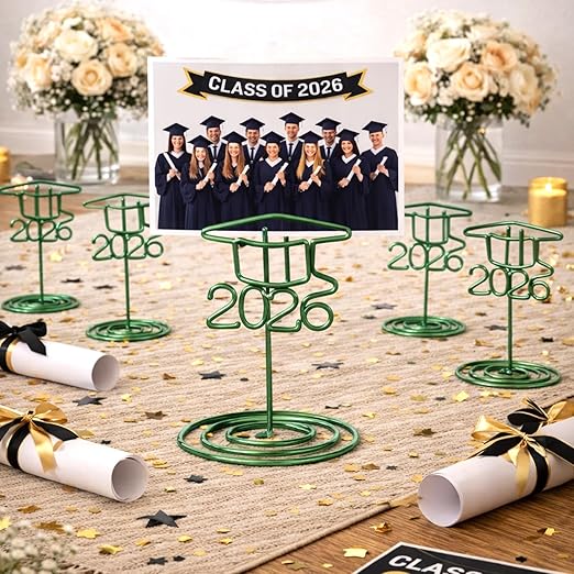 Rtteri 30 Pcs 2026 Grad Cap Graduation Picture Display 2 Inch Green Photo Holders for Centerpieces Graduation Table Number Holders Card Stands for Class of 2026 Grad Party Supplies